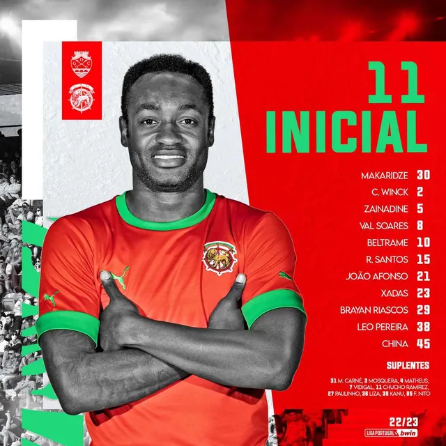 O onze inicial do Marítimo para o jogo diante do Chaves.