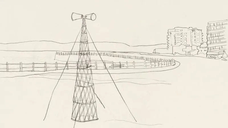 Instalação multimédia de Ângela Ferreira, ‘Talk Tower for Ingrid Jonker’, de 2012.