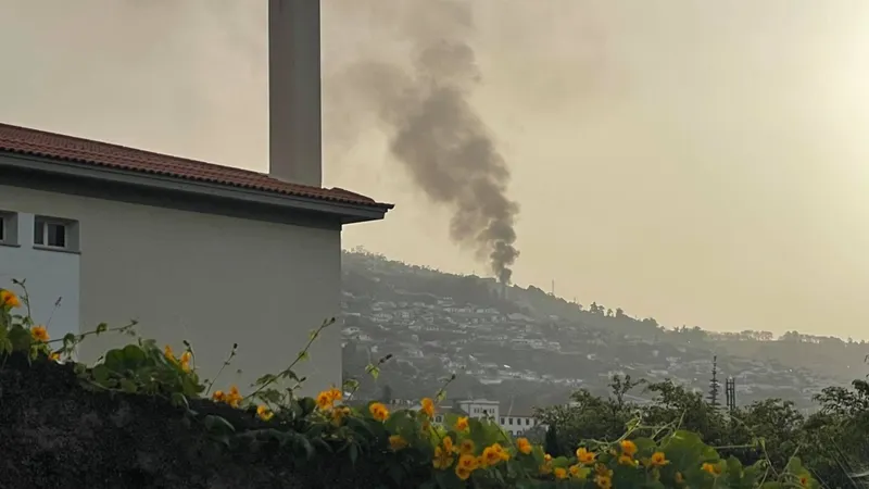 A coluna de fumo é visível de vários pontos da cidade do Funchal. Foto: André Ferreira