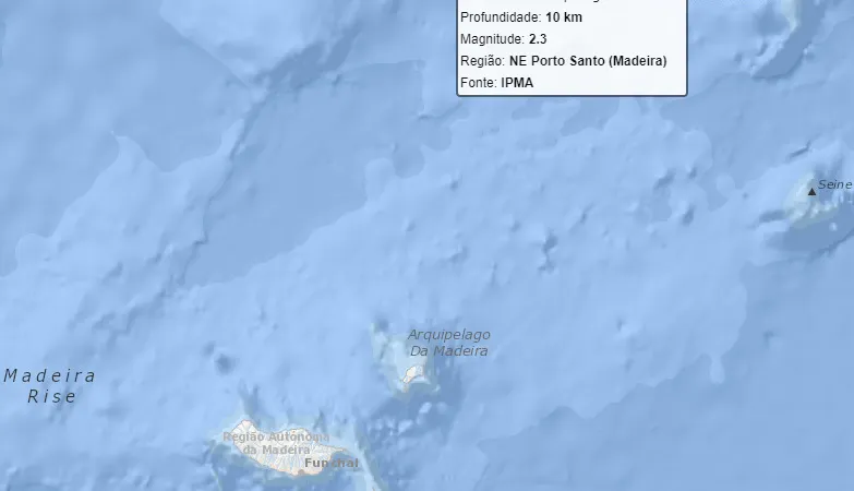 Localização do epicentro do sismo