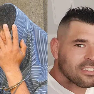 O arguido Eduardo Marcelino (41 anos), logo após a sua detenção, e a vítima mortal Francisco Artur (36 anos).
