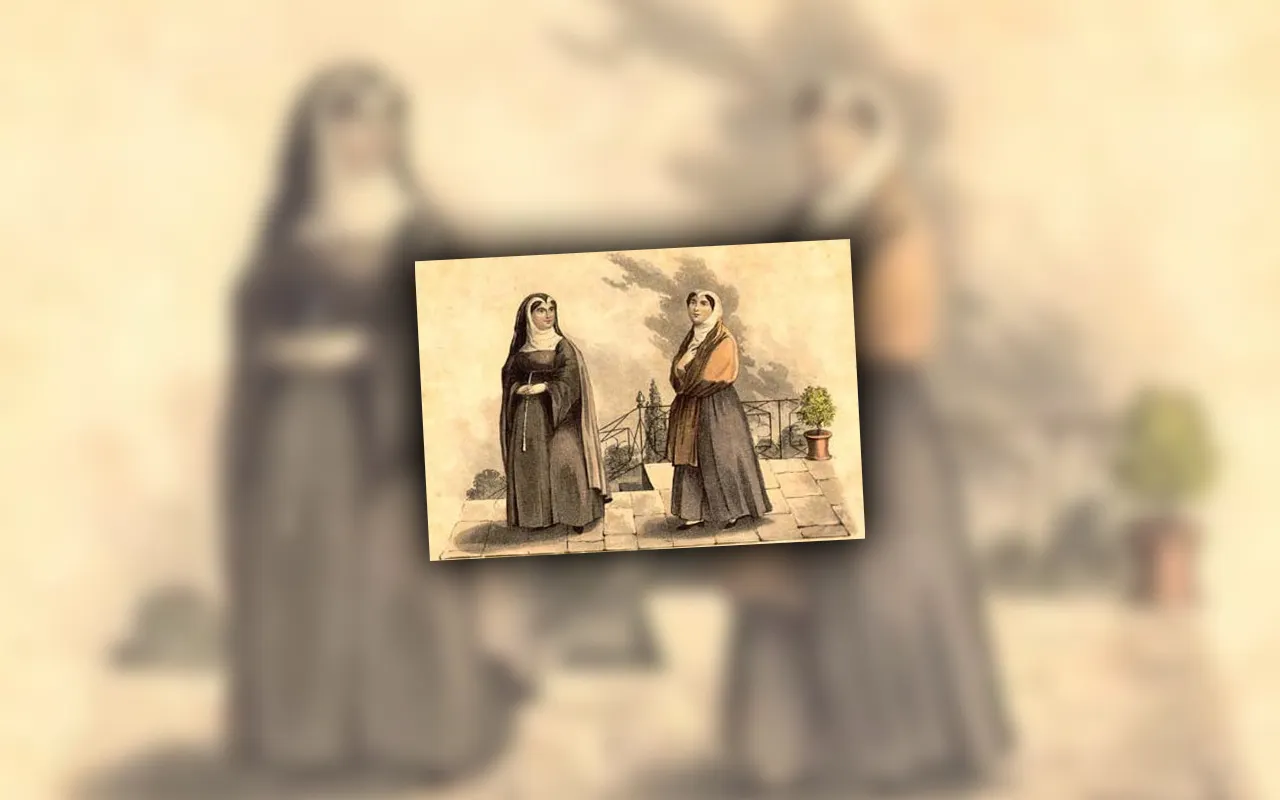 Uma freira com a sua acompanhante, década de 1810, autor desconhecido, publicado em “A History of Madeira”, 1821