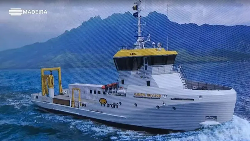 Esta é a imagem que a ARDITI criou do navio. Será ainda desenhado e construído.