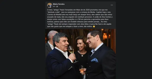 Publicação no Facebook de Mário Ferreira