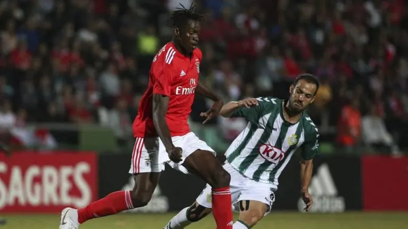 Rúben Micael com Alfa Semedo,a recepção do Vitória FC ao Benfica, no estádio do Bonfim, em 2018.