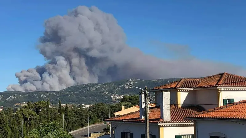 Foto de ontem do incêndio na Serra da Montejunto.&nbsp; Foto DR/Twittter/@jpgerman