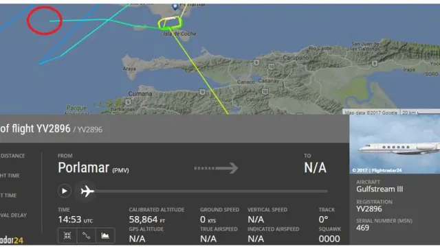 A última trajectória do YV2896.