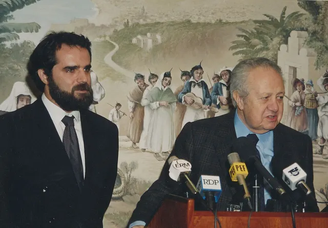 Miguel Albuquerque com Soares, na década de 1990.