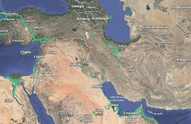 O Curdistão reabre um corredor até à Turquia, por onde sairá petróleo iraquiano.&nbsp; &nbsp;Foto Google Maps
