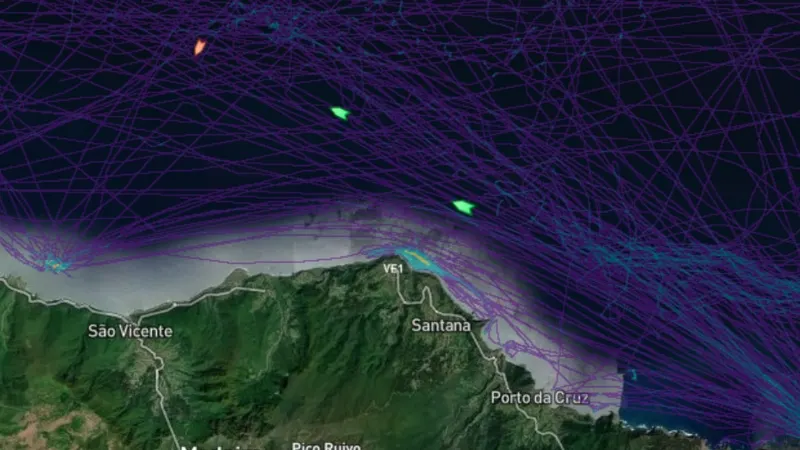 Os dois navios cargueiros (a verde) vão permanecer na zona enquanto não houver condições.&nbsp; &nbsp;Foto Marine Traffic