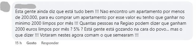 Comentário deixado no Facebook do DIÁRIO na notícia '"Mercado está a reagir bem ao investimento" feito na área do imobiliário'<br>