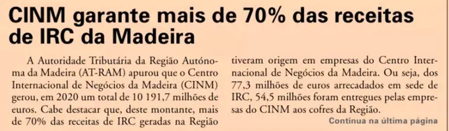Artigo com chamada de primeira página do Vida Económica.