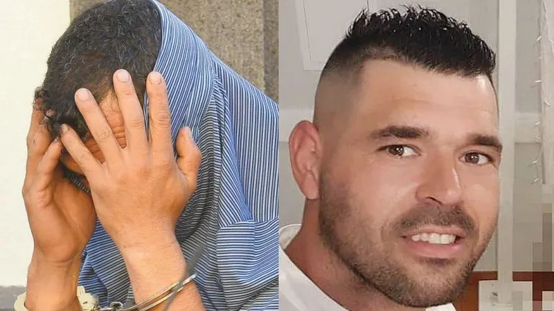 O arguido Eduardo Marcelino (41 anos), logo após a sua detenção, e a vítima mortal Francisco Artur (36 anos).