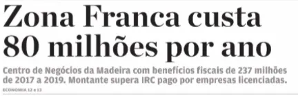 Notícia que faz manchete do Jornal de Negócios.