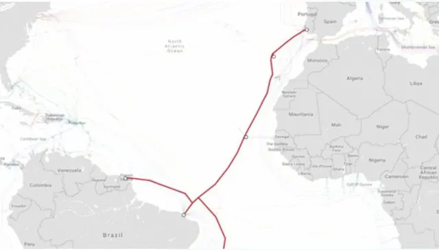 A ligação entre o Brasil e Sines, com passagem pela Madeira, foi considerada de interesse municipal em Sines.