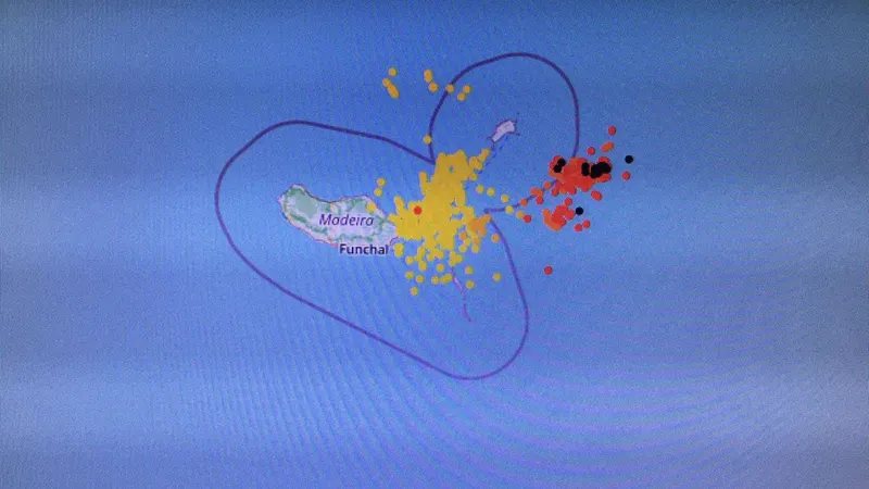 Localização das descargas ocorridas no intervalo de 2 horas