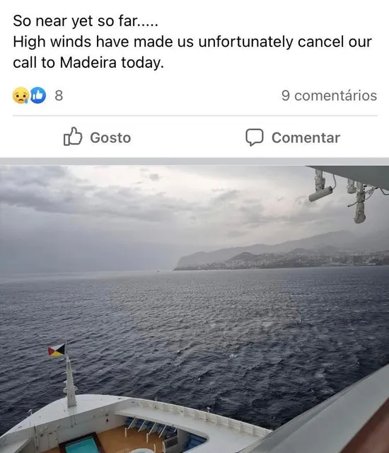 Partilha no Facebook dando conta do cancelamento.