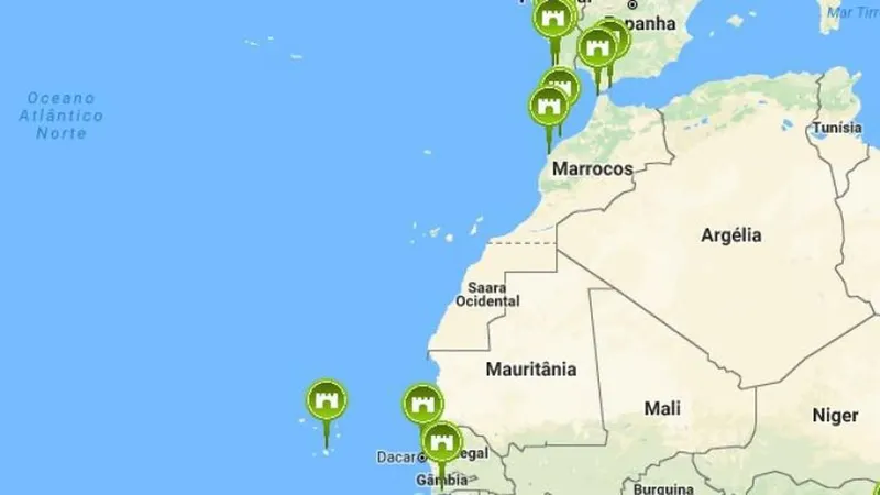 Mapa dos momumentos militares dedicados aos Descobrimentos...