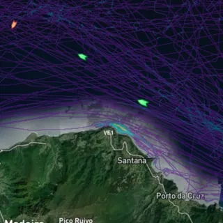 Os dois navios cargueiros (a verde) vão permanecer na zona enquanto não houver condições.&nbsp; &nbsp;Foto Marine Traffic