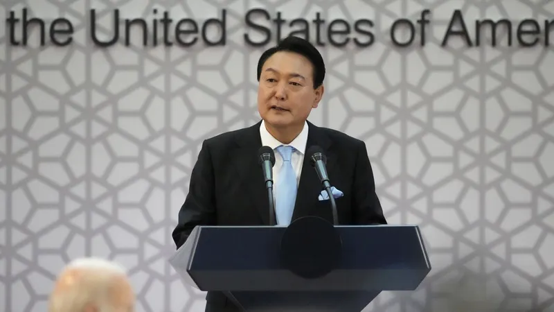O presidente sul-coreano recentemente eleito, Yoon Suk Yeol.&nbsp; &nbsp;Foto EPA/Lee Jin-man/POOL