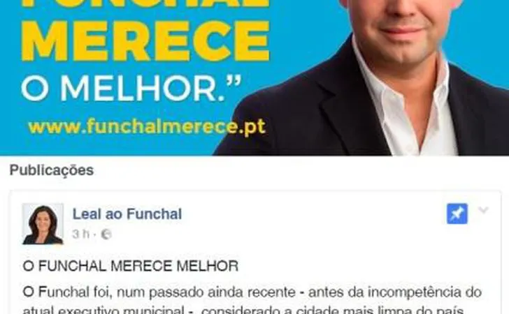 O cartaz do candidato do CDS e a mensagem colocada hoje no Facebook da candidatura do PSD.