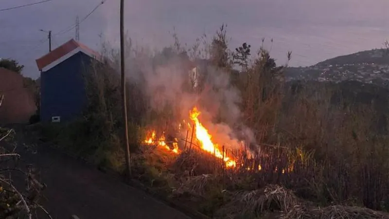 O fogo na Estrada Nova da Lombada.
