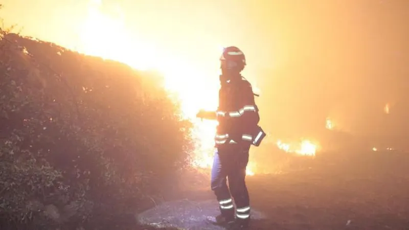 Em Mangualde, um incêndio de grande envergadura rodeou durante a noite a aldeia de Contenças de Baixo. Foto Miguel Pereira da Silva/Global Imagens