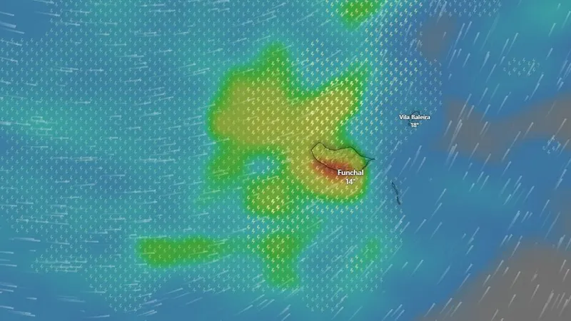 Segundo o portal Windy.com o período de maior intensidade deverá ser ao início da noite de segunda-feira. Foto DR
