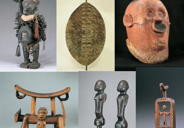 Alguns objectos de arte africana antiga no espólio da Sociedade de Geografia de Lisboa.&nbsp; &nbsp;Fotos DR/SGL