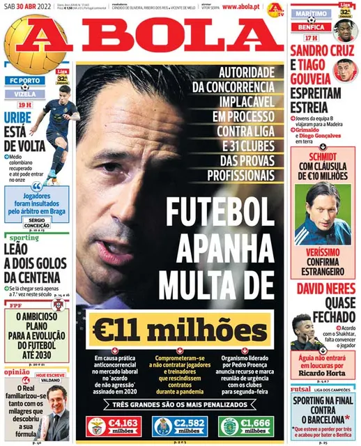O tema fez manchete no jornal A Bola.