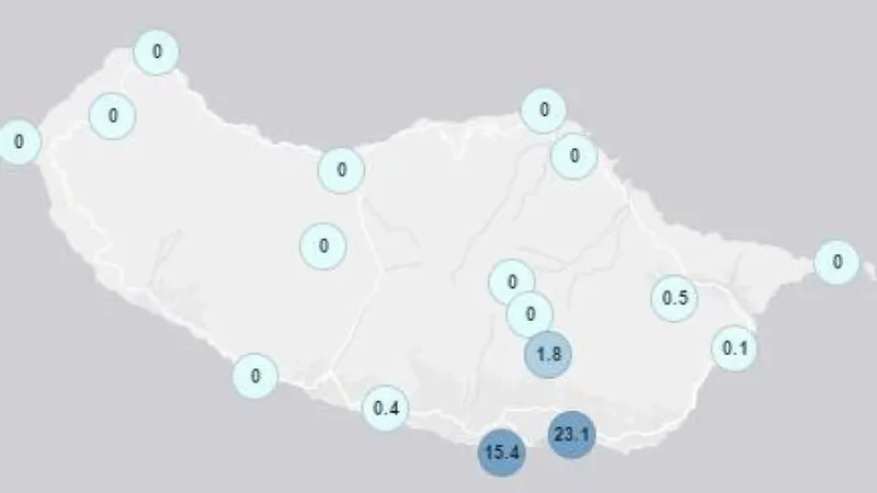 O registo da precipitação na Madeira às 21 horas
